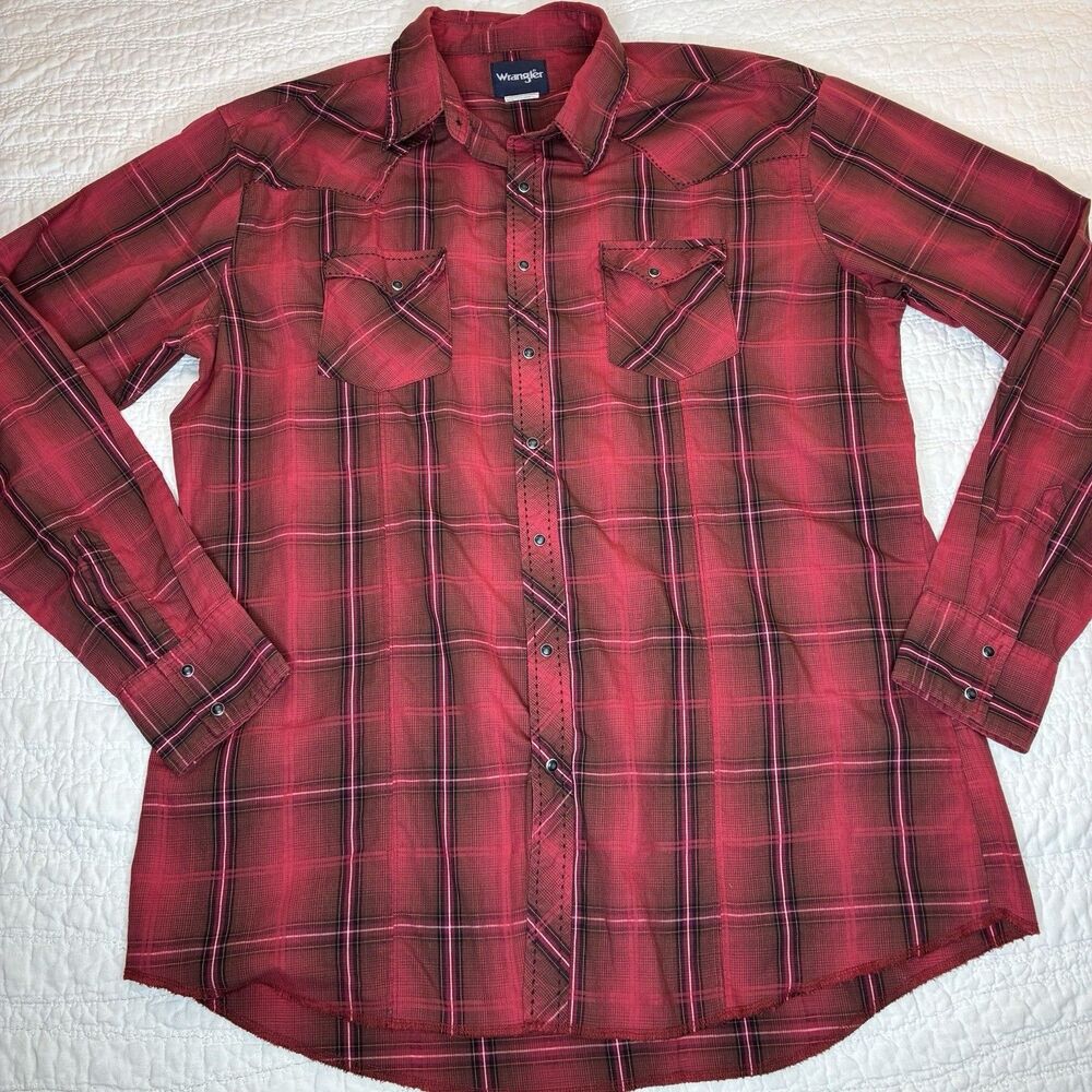 Wrangler men's Western Snap Button red plaid shirt 2XL long sleeve retro country